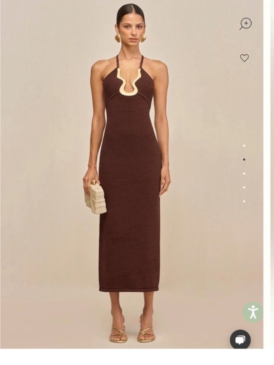 cult gaia Dresses & Skirts - Cult Gaia Valma Halter Brown Dress with Gold Trim